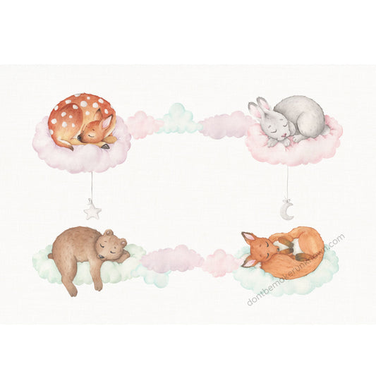 Baby quilt label with sleeping animals